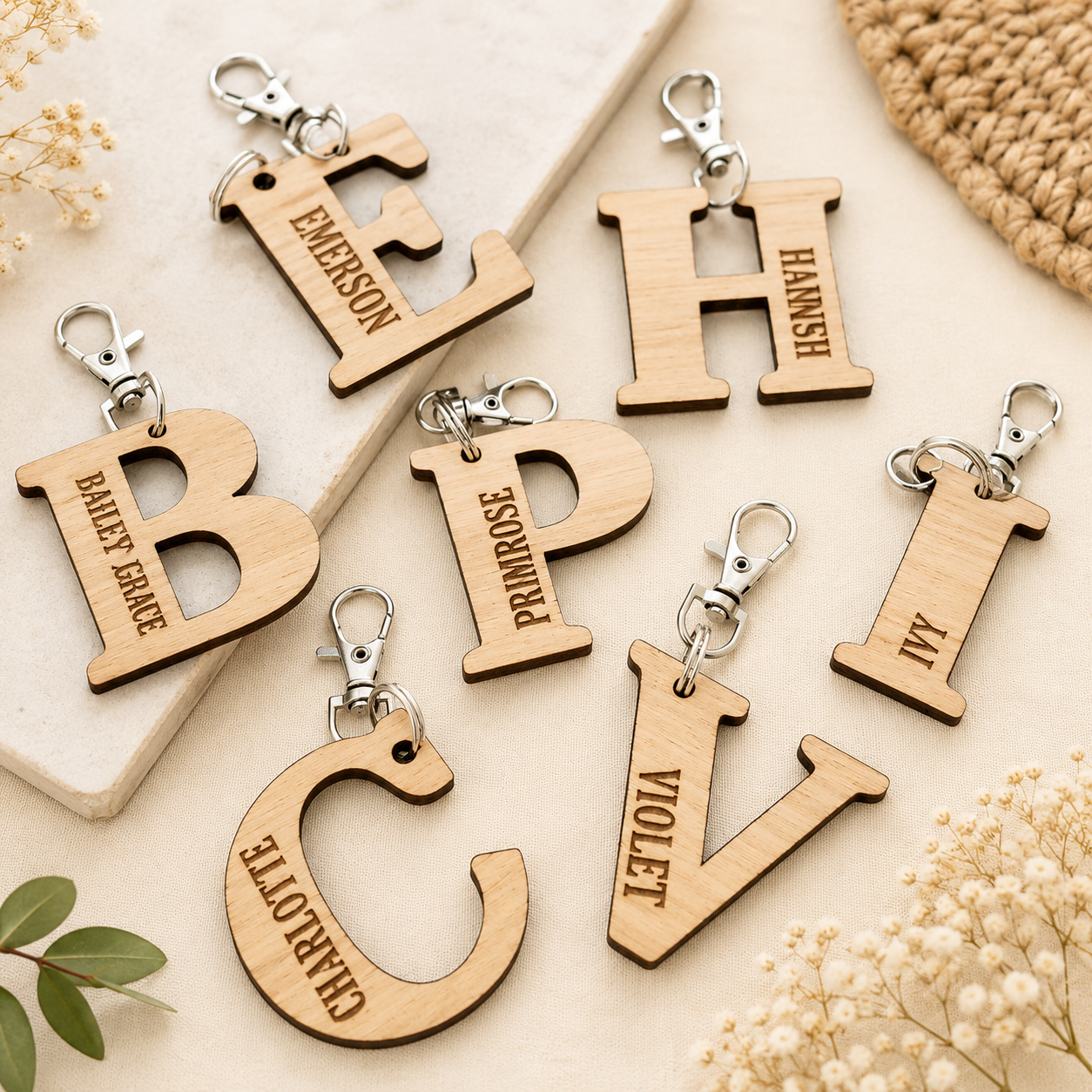 Personalized Wooden Initial Keychain