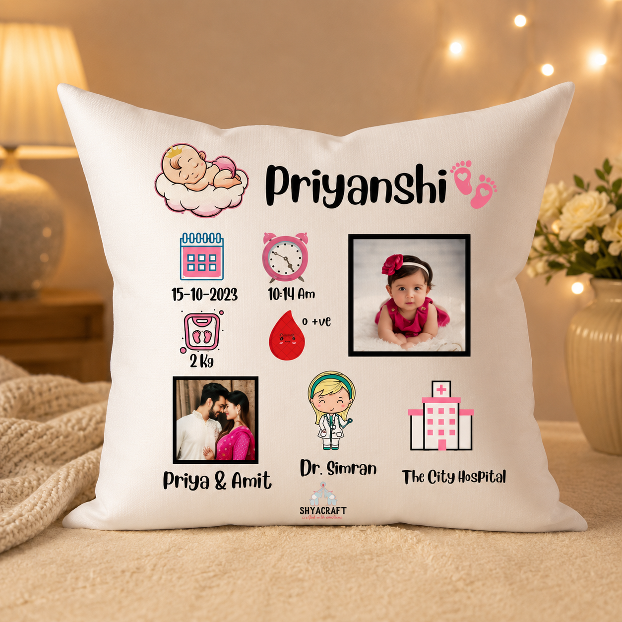 New Born Birth Details Cushion