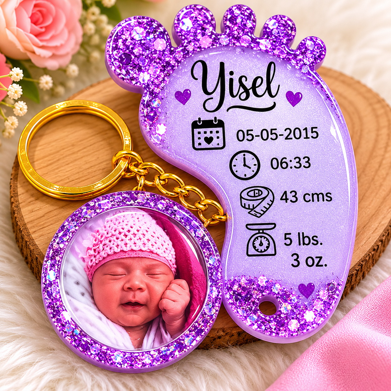 Personalized Baby Birth Details Keychain