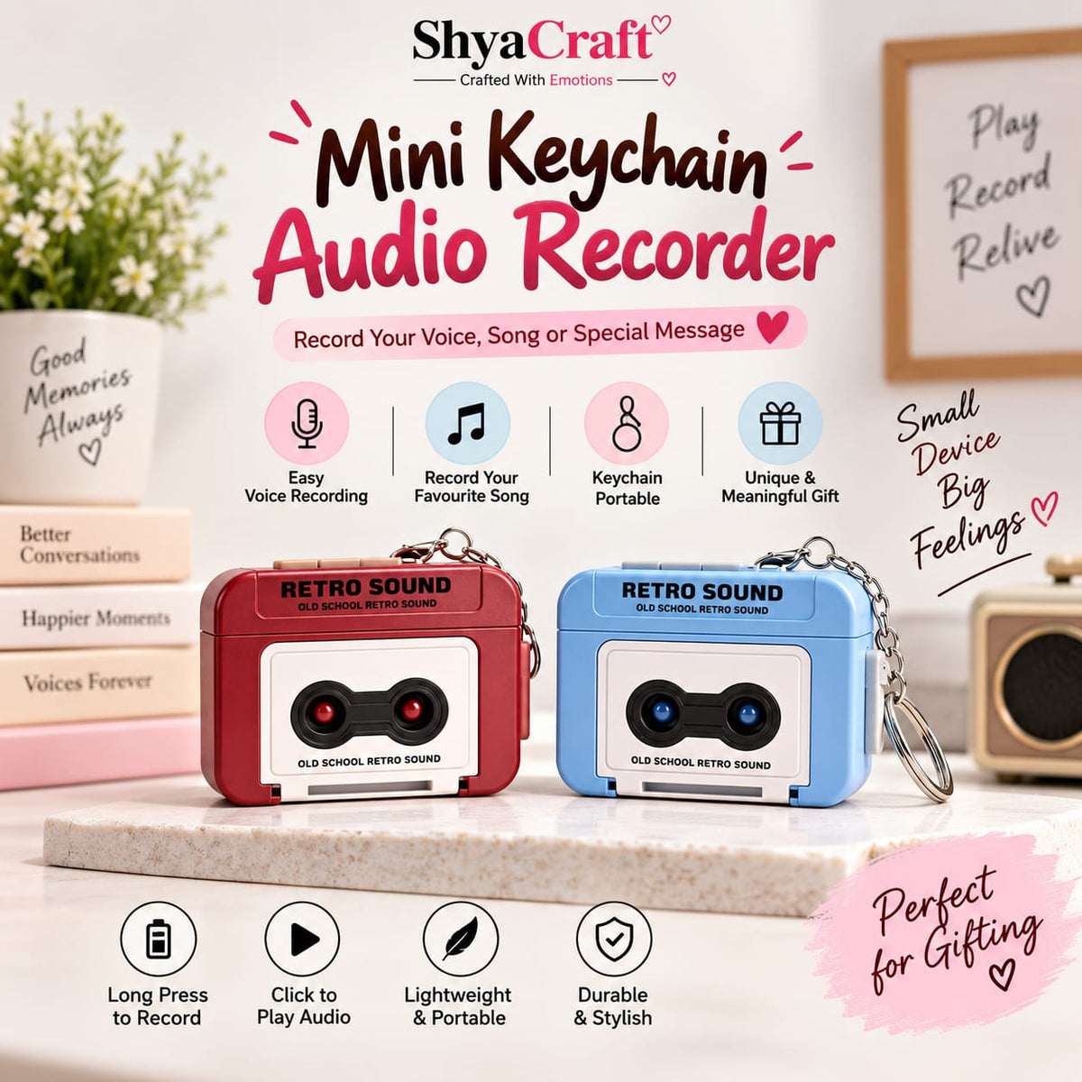Mini Keychain Audio Recorder | Retro Design