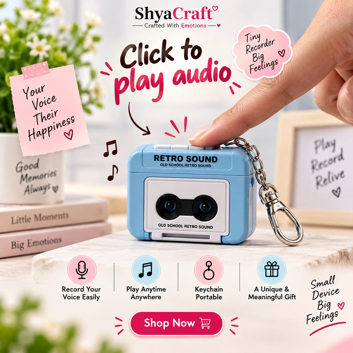 Mini Keychain Audio Recorder | Retro Design
